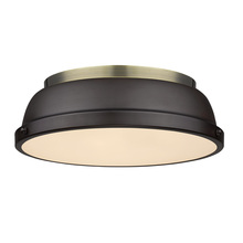  3602-14 AB-RBZ - Duncan 14" Flush Mount in Aged Brass with a Rubbed Bronze Shade